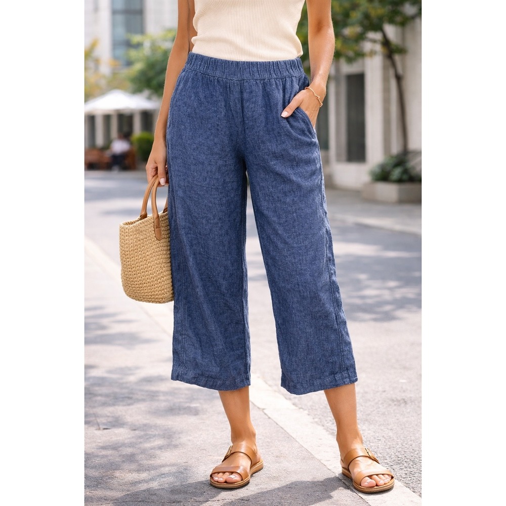 Pure Jill Love Linen Wide Leg Pants Lagen Look XL Petite Elastic Waist Pockets